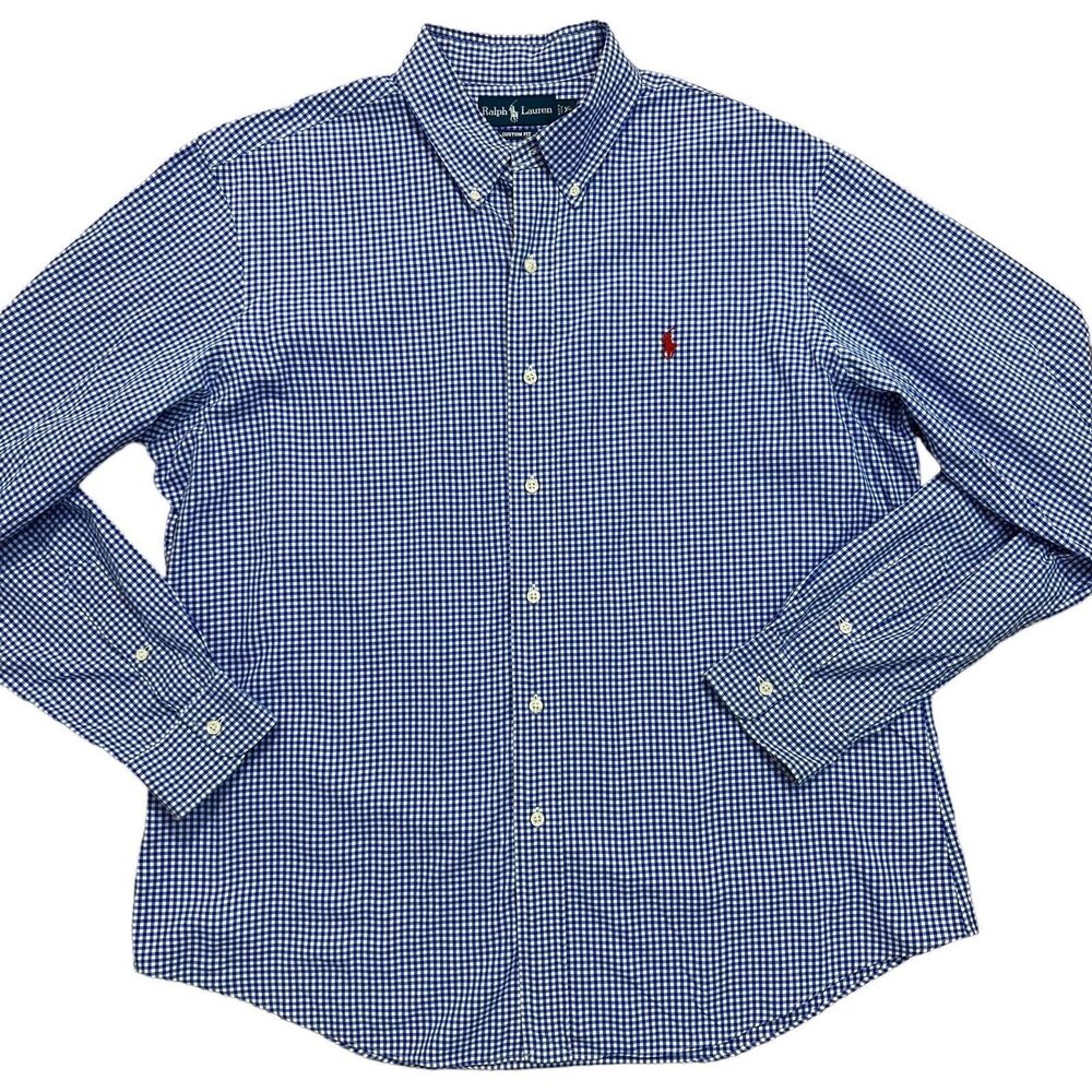 Ralph Lauren Men’s XL Shirt Blue Gingham Check Long Sleeve Custom Fit Button Up